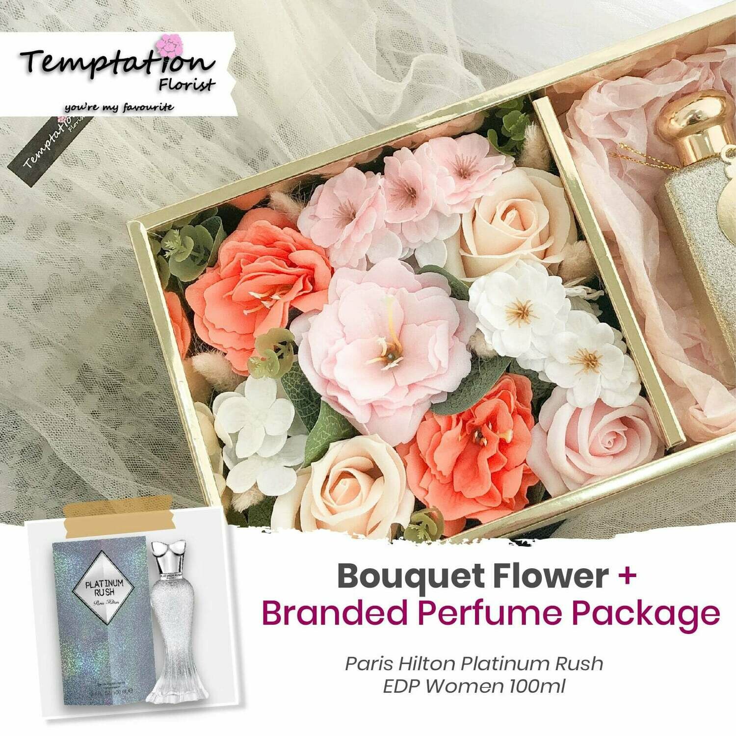 Temptation Florist Catre Flower Box + Branded Perfume Package (Free Shipping! Only Deliver in Seremban)