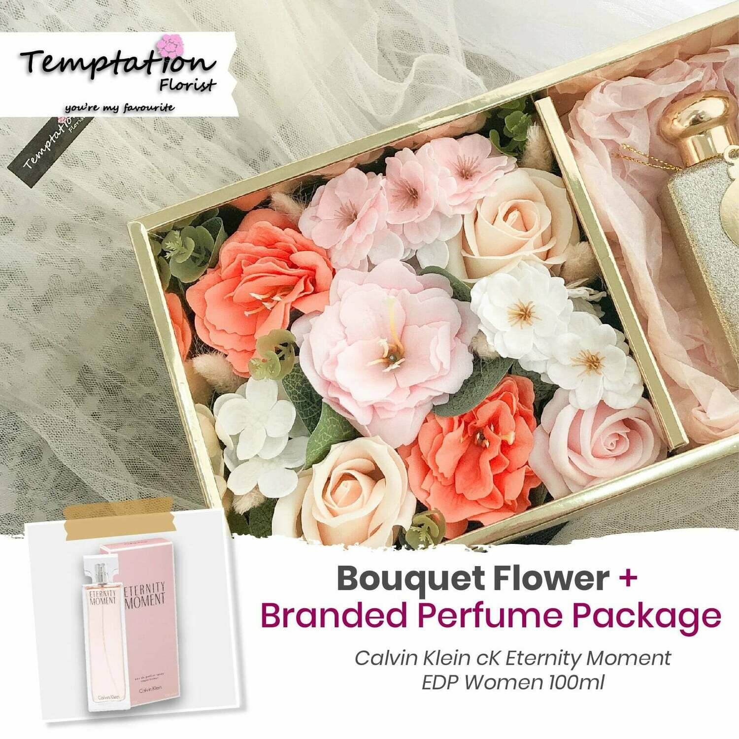 Temptation Florist Catre Flower Box + Branded Perfume Package (Free Shipping! Only Deliver in Seremban)