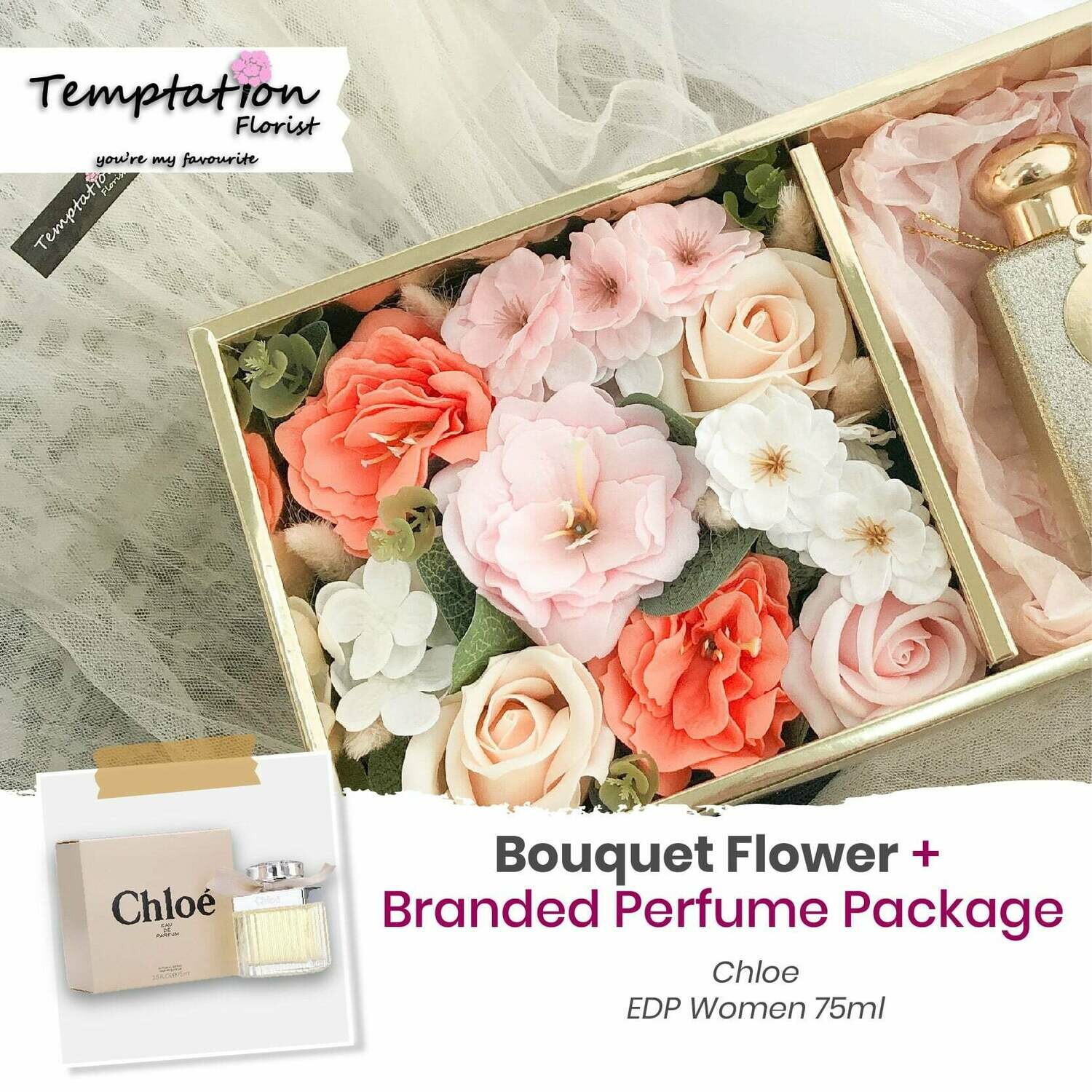 Temptation Florist Catre Flower Box + Branded Perfume Package (Free Shipping! Only Deliver in Seremban)