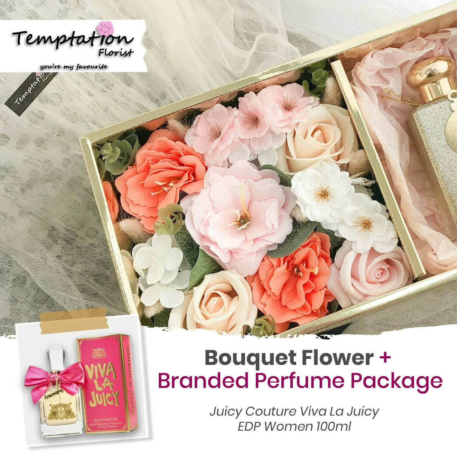 Temptation Florist Catre Flower Box + Branded Perfume Package (Free Shipping! Only Deliver in Seremban)