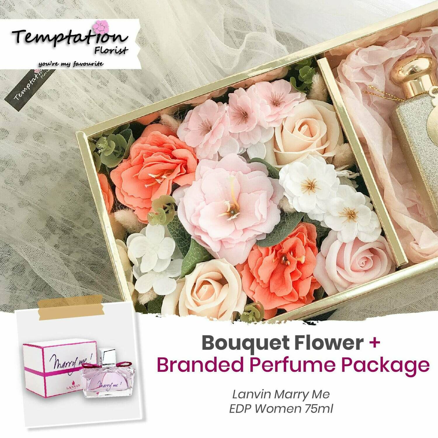 Temptation Florist Catre Flower Box + Branded Perfume Package (Free Shipping! Only Deliver in Seremban)