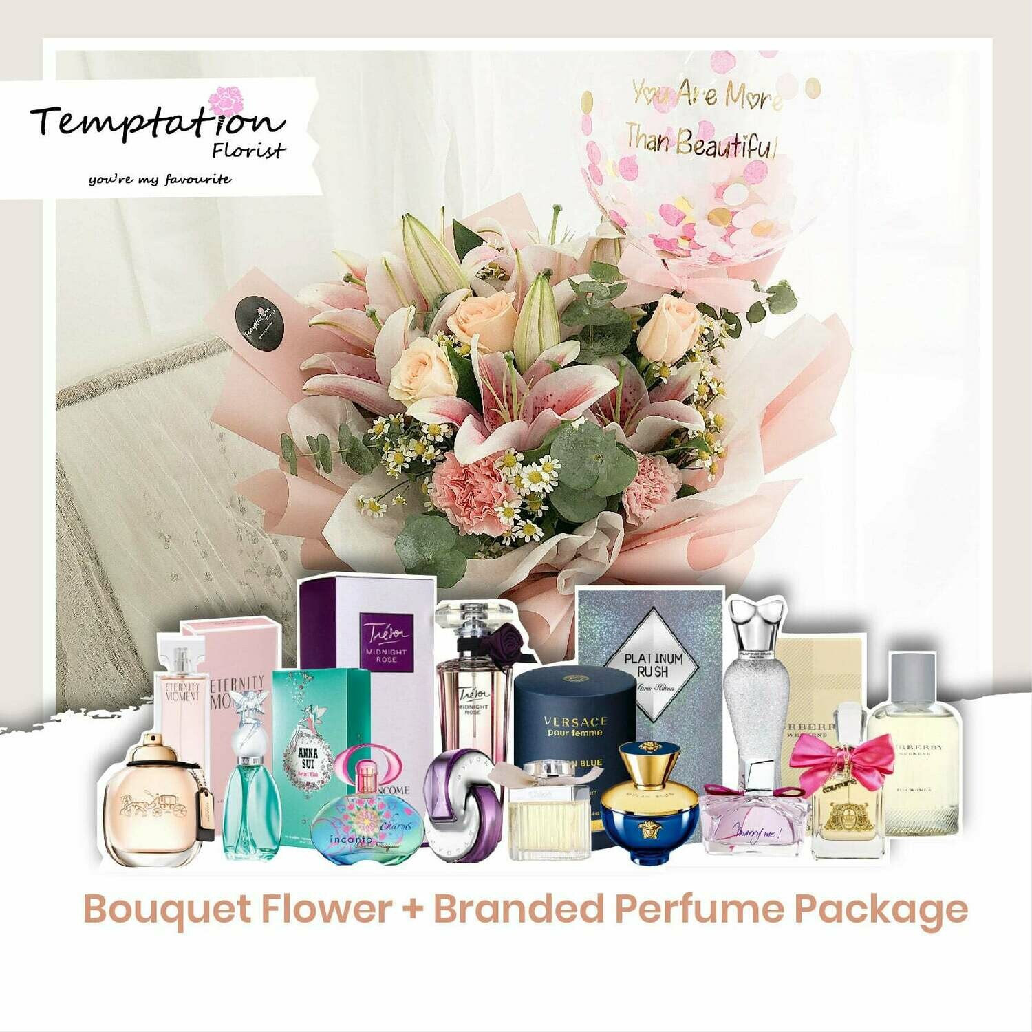 Temptation Florist Sherlyn Bouquet+ Branded Perfume Package (Free Shipping! Only Deliver in Seremban)