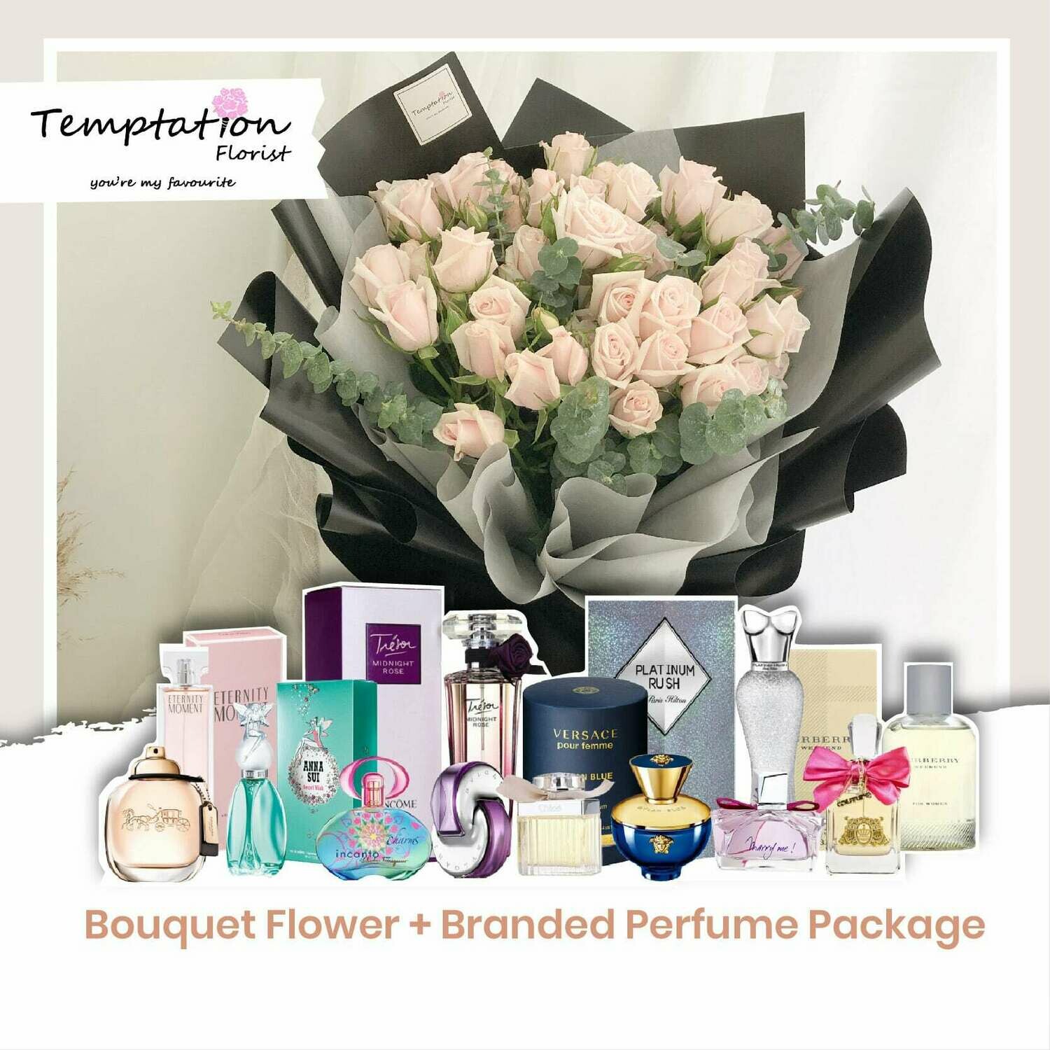 Temptation Florist Lafre Bouquet+ Branded Perfume Package (Free Shipping! Only Deliver in Seremban)