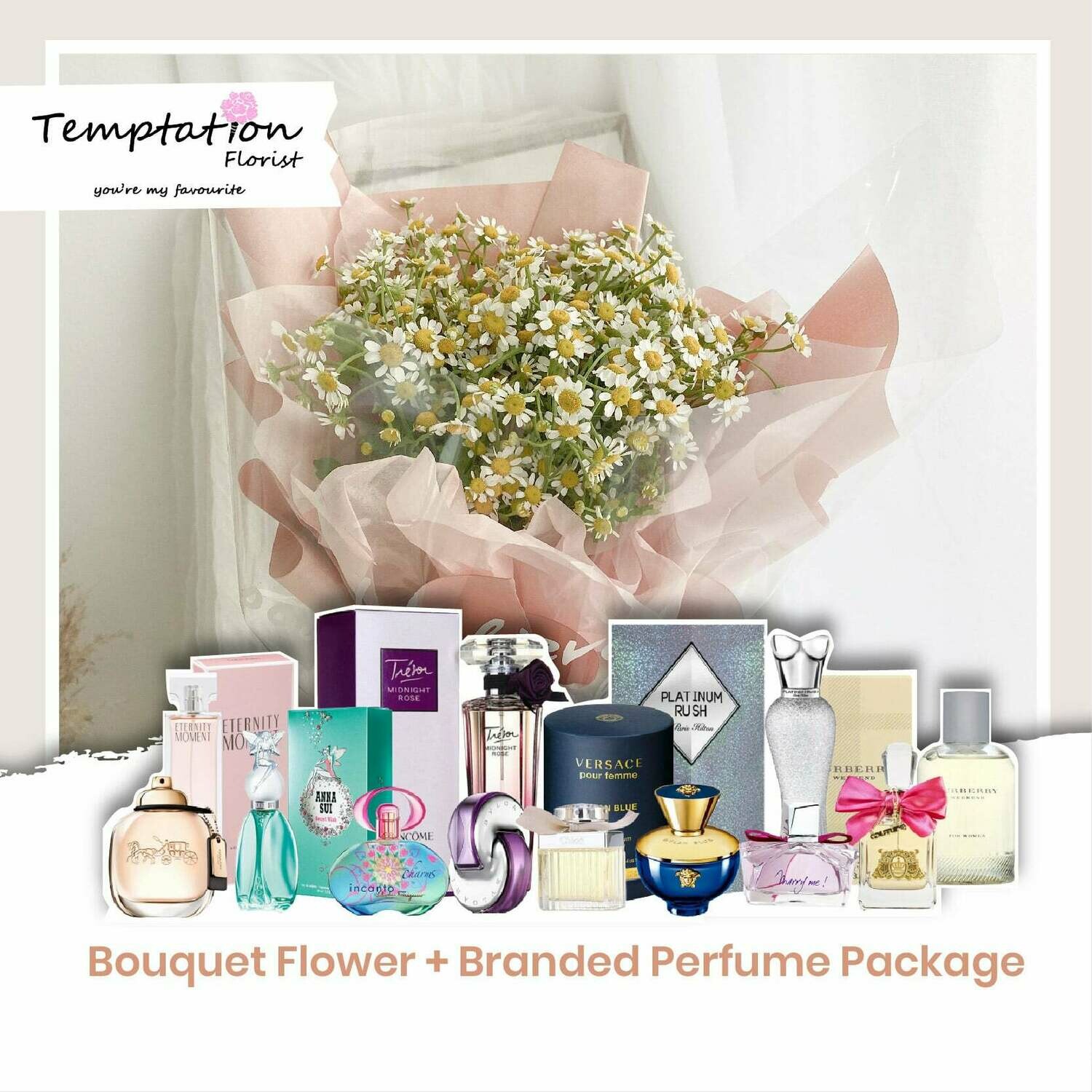Temptation Florist Be Great Bouquet + Branded Perfume Package (Free Shipping! Only Deliver in Seremban)