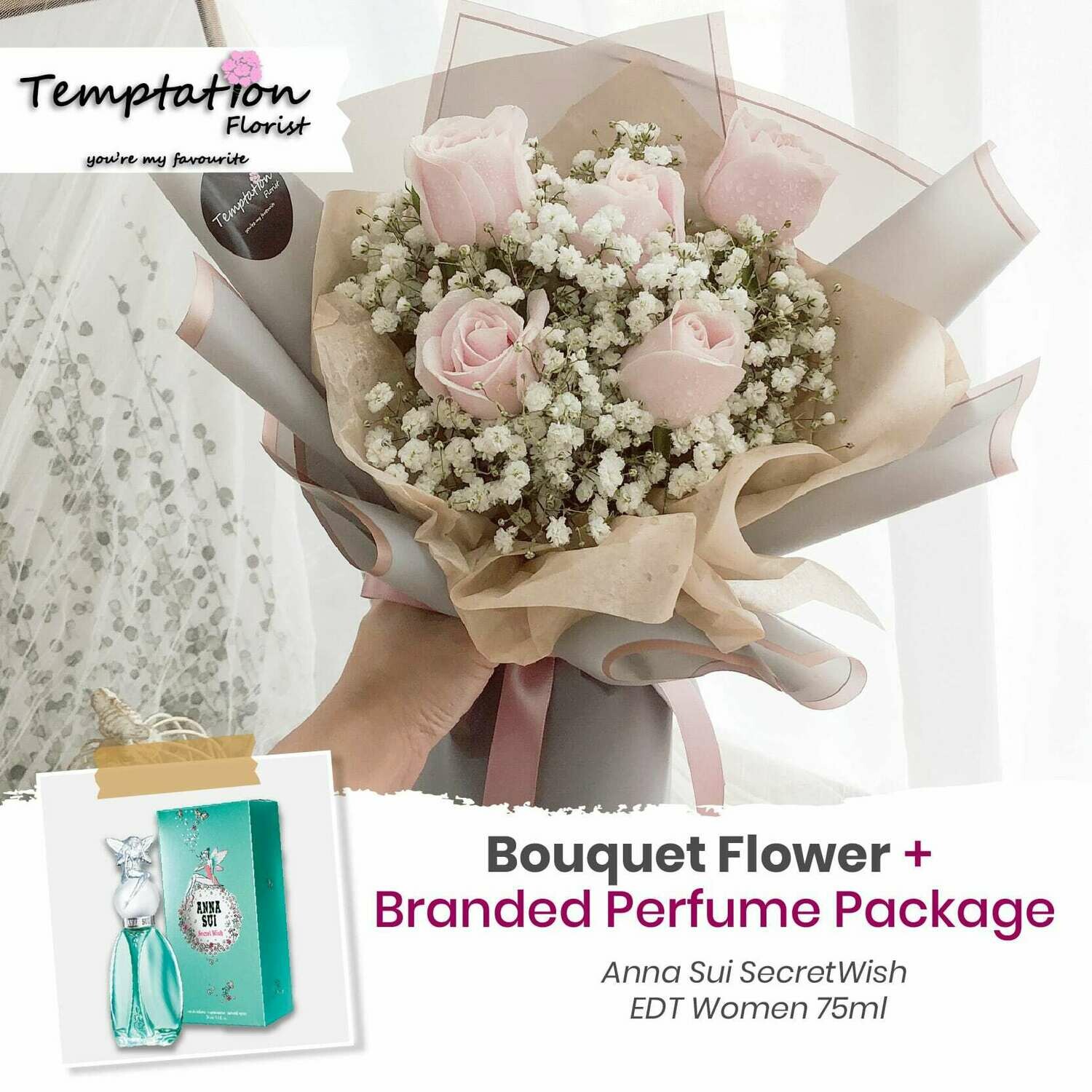 Temptation Florist Miya Bouquet + Branded Perfume Package (Free Shipping! Only Deliver in Seremban)