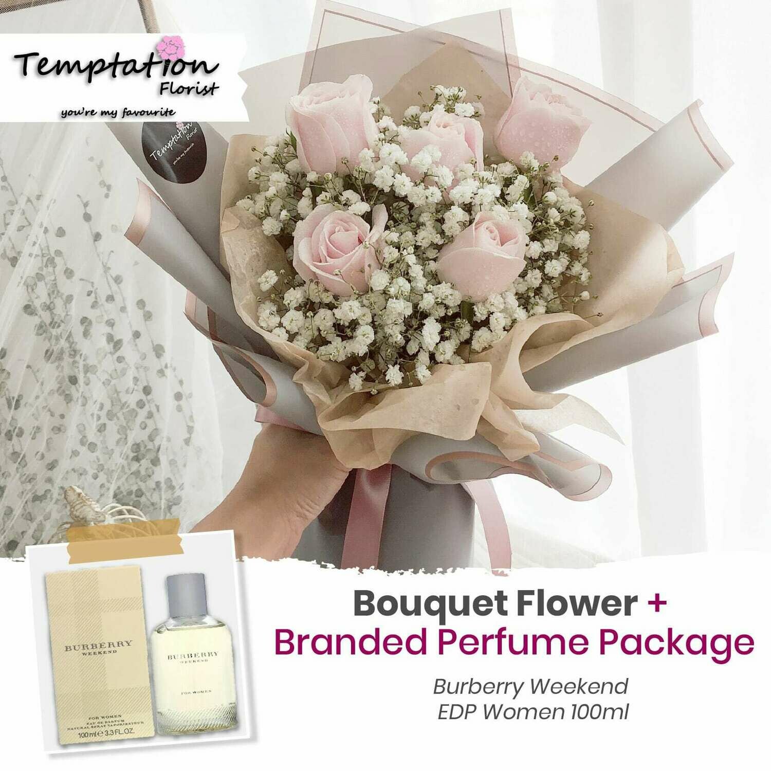 Temptation Florist Miya Bouquet + Branded Perfume Package (Free Shipping! Only Deliver in Seremban)