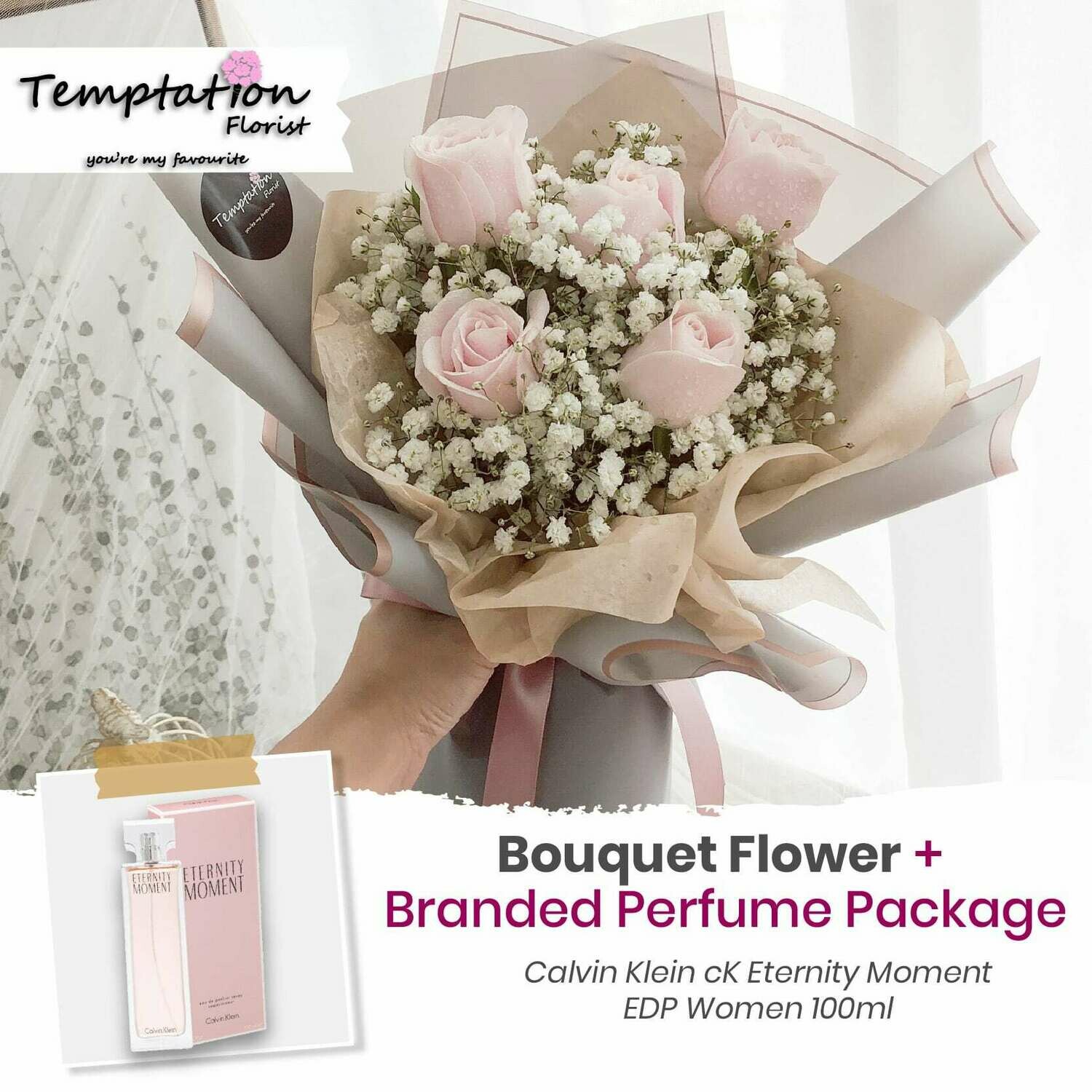 Temptation Florist Miya Bouquet + Branded Perfume Package (Free Shipping! Only Deliver in Seremban)
