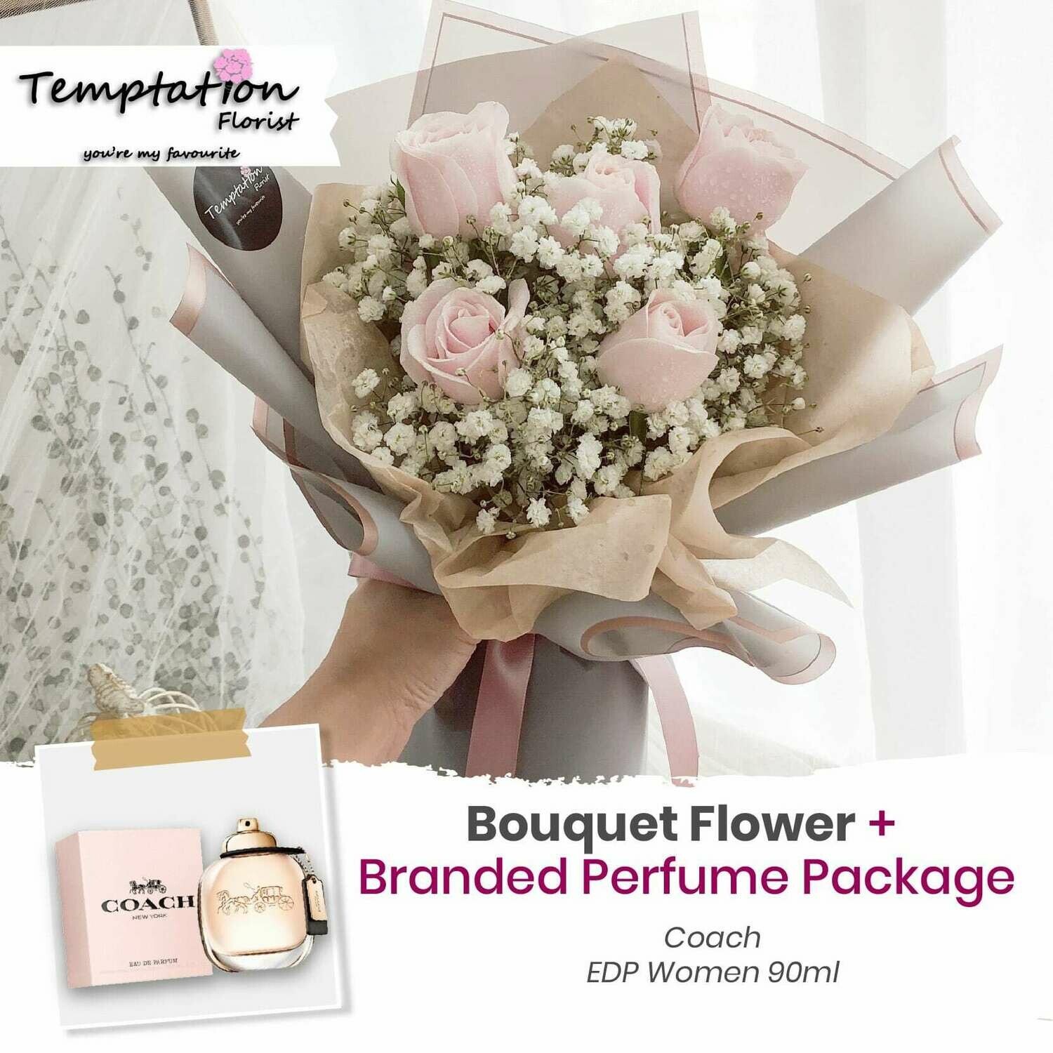 Temptation Florist Miya Bouquet + Branded Perfume Package (Free Shipping! Only Deliver in Seremban)