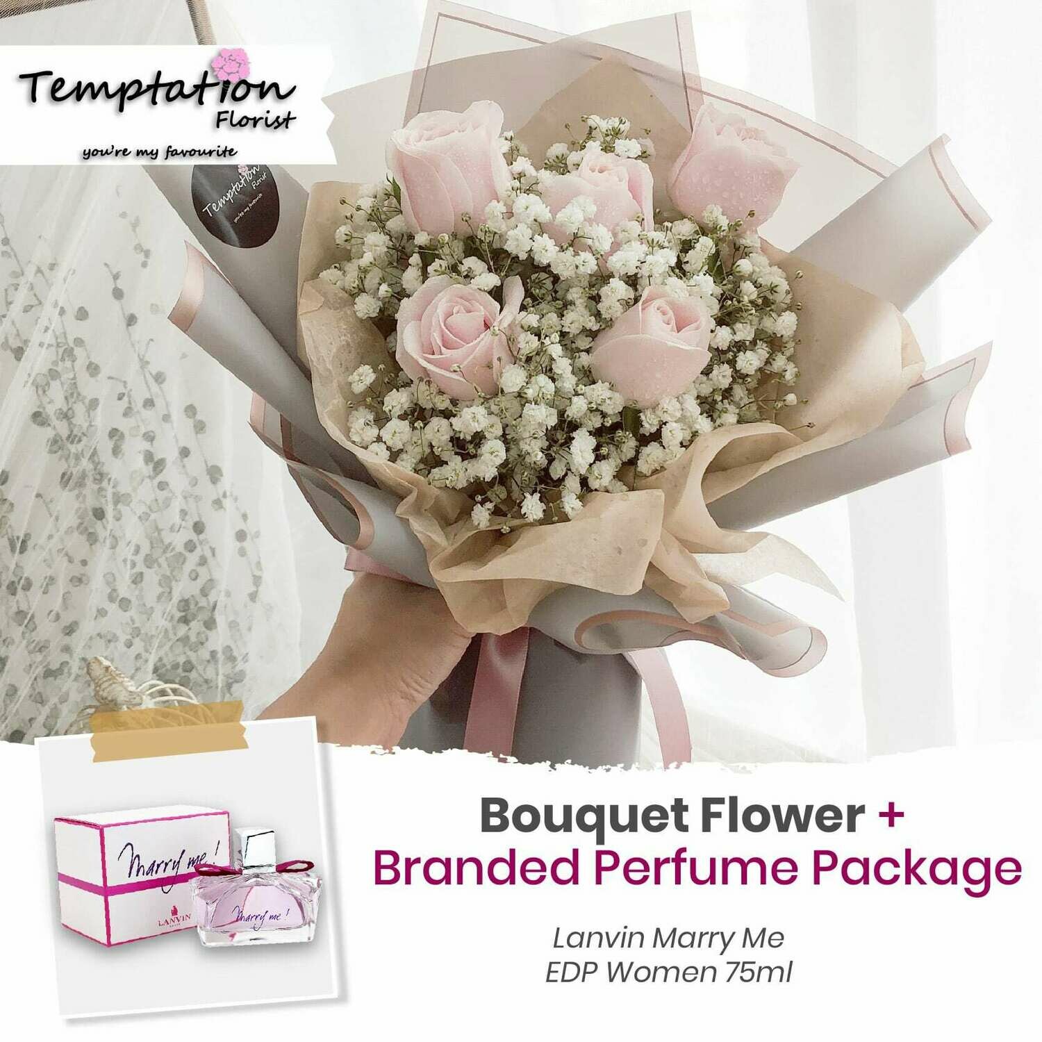 Temptation Florist Miya Bouquet + Branded Perfume Package (Free Shipping! Only Deliver in Seremban)