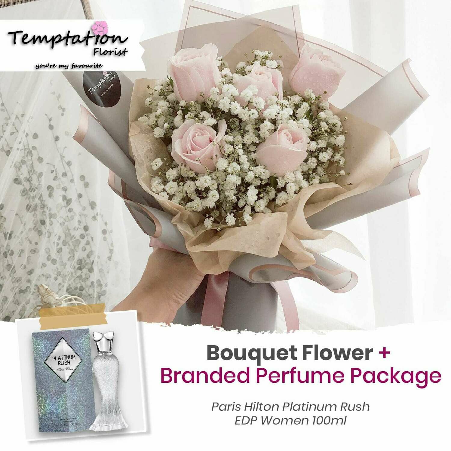 Temptation Florist Miya Bouquet + Branded Perfume Package (Free Shipping! Only Deliver in Seremban)