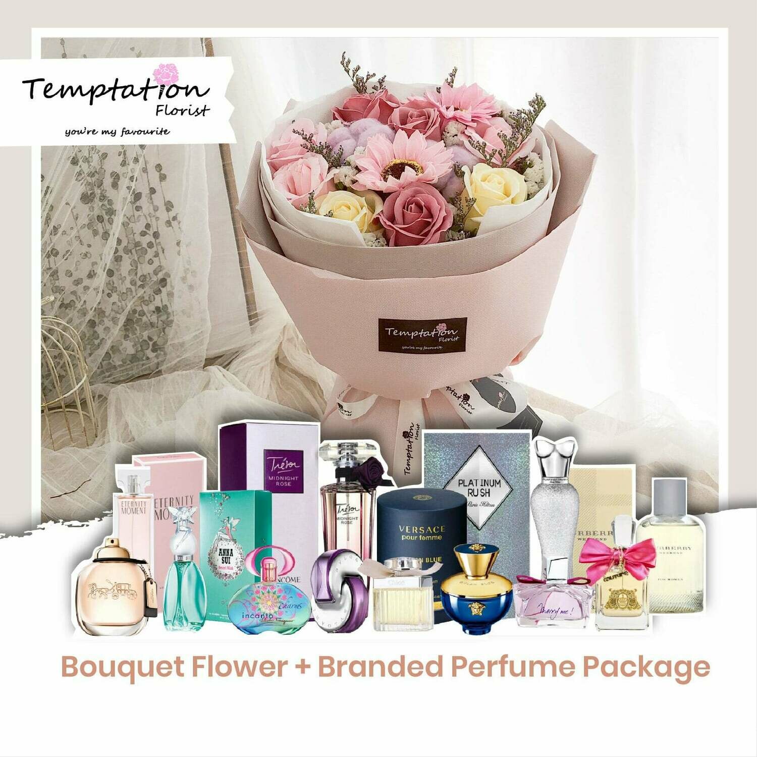 Temptation Florist Russia Floralife (Soap Flowers) Bouquet + Branded Perfume Package (Free Shipping! Only Deliver in Seremban)