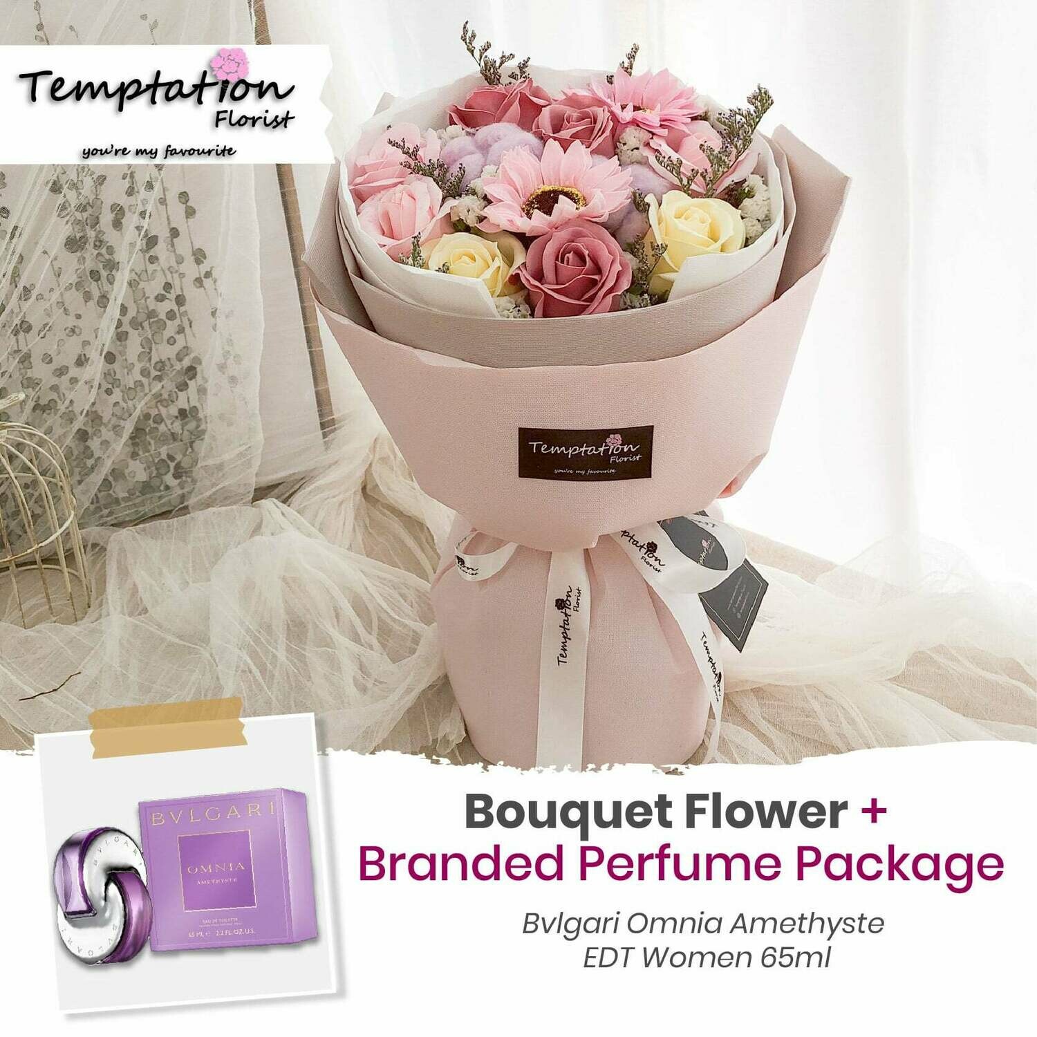 Temptation Florist Russia Floralife (Soap Flowers) Bouquet + Branded Perfume Package (Free Shipping! Only Deliver in Seremban)