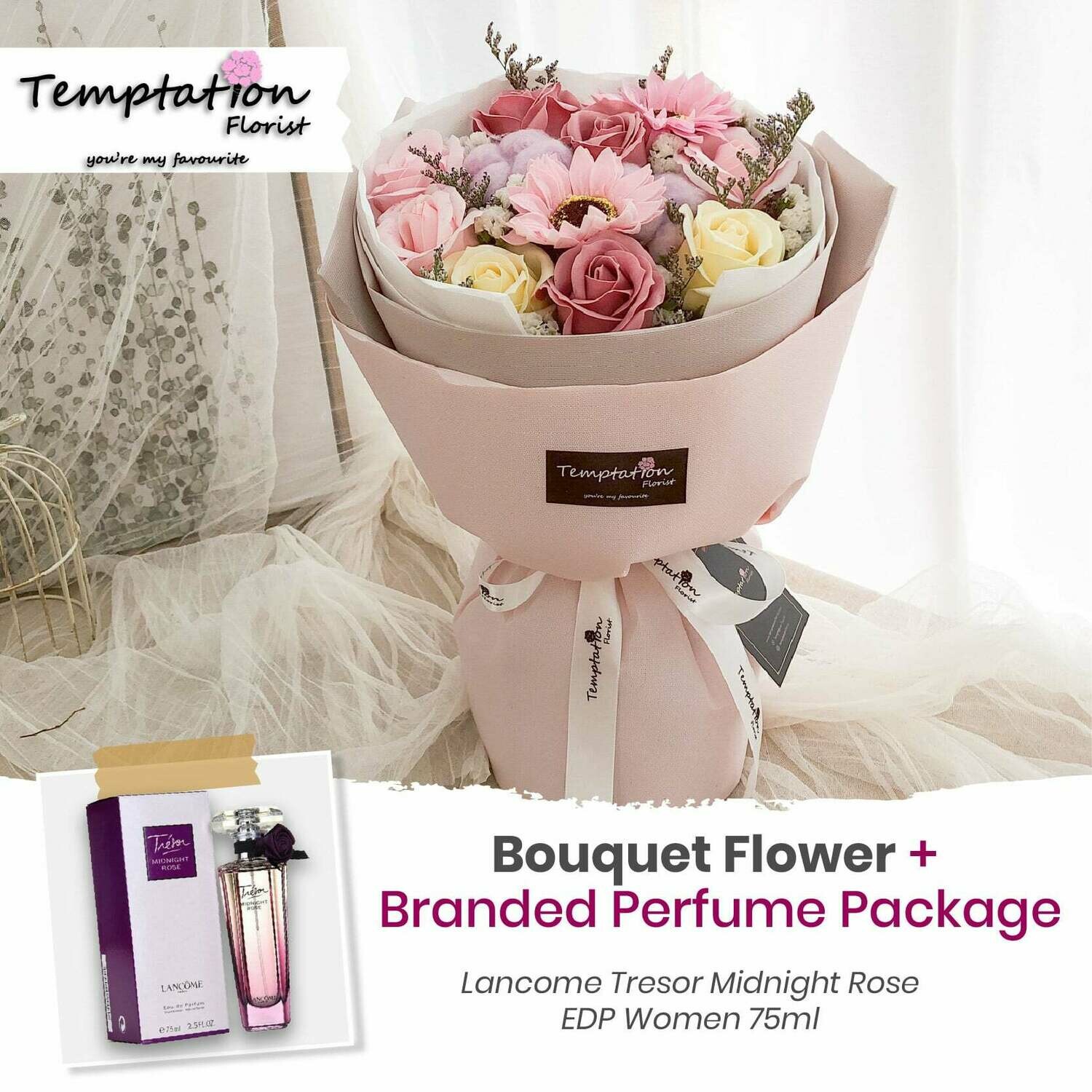 Temptation Florist Russia Floralife (Soap Flowers) Bouquet + Branded Perfume Package (Free Shipping! Only Deliver in Seremban)