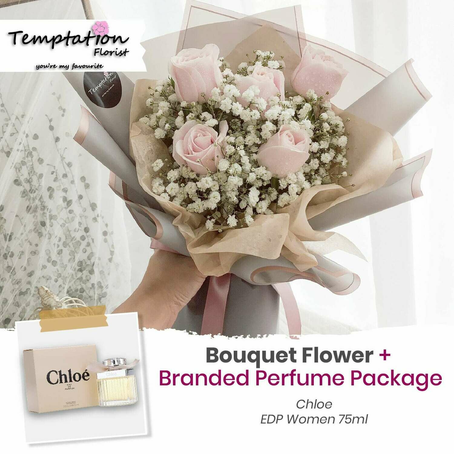 Temptation Florist Miya Bouquet + Branded Perfume Package (Free Shipping! Only Deliver in Seremban)