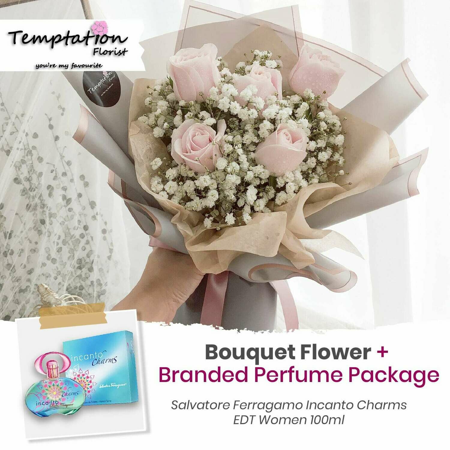 Temptation Florist Miya Bouquet + Branded Perfume Package (Free Shipping! Only Deliver in Seremban)