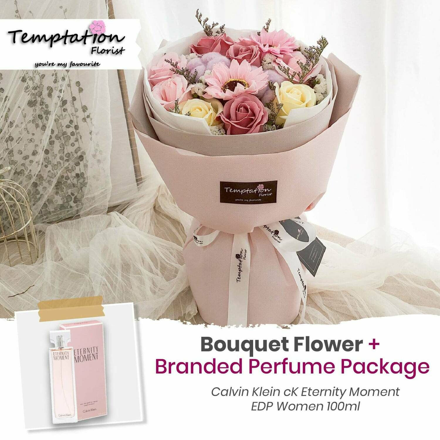 Temptation Florist Russia Floralife (Soap Flowers) Bouquet + Branded Perfume Package (Free Shipping! Only Deliver in Seremban)