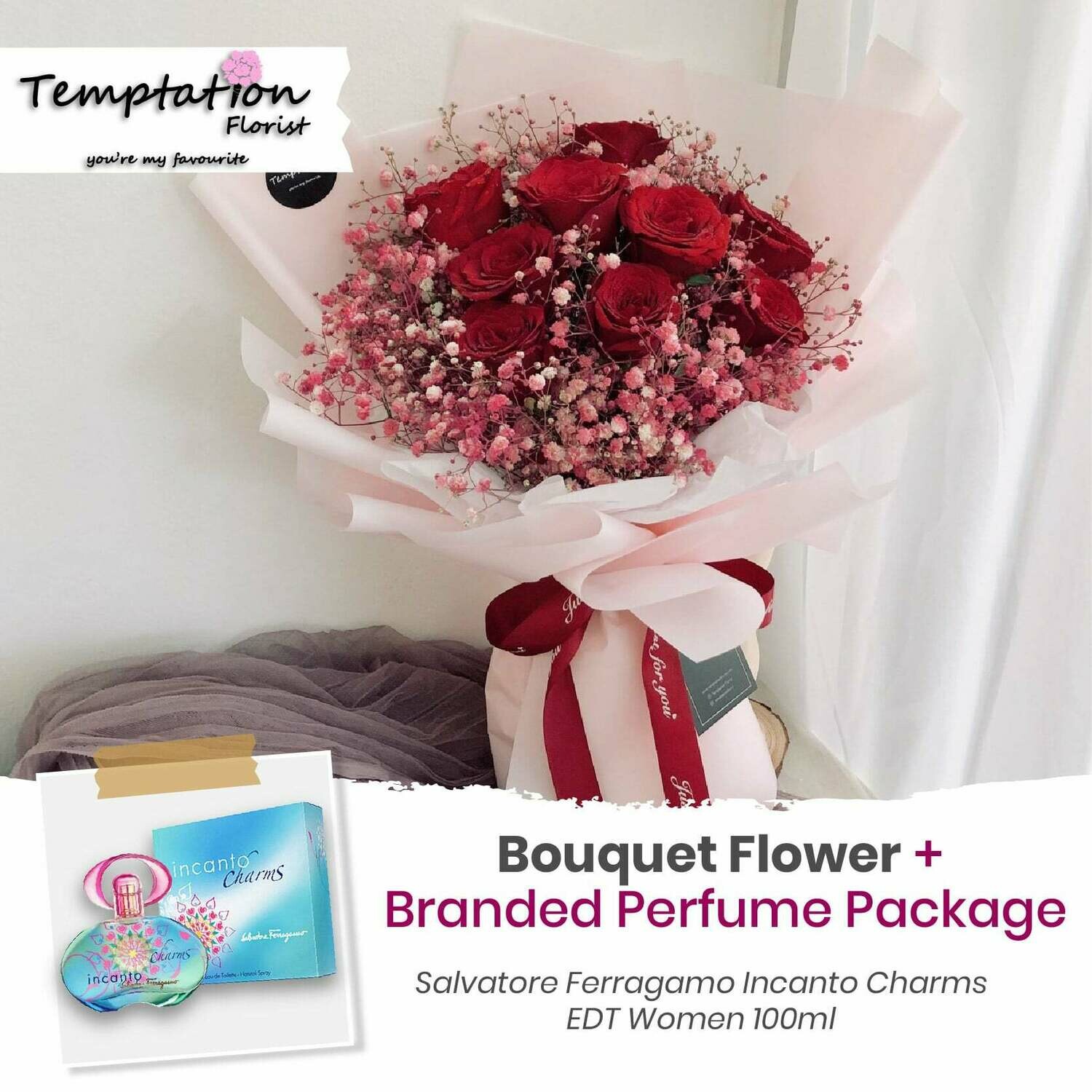 Temptation Florist Sonia Bouquet + Branded Perfume Package (Free Shipping! Only Deliver in Seremban)