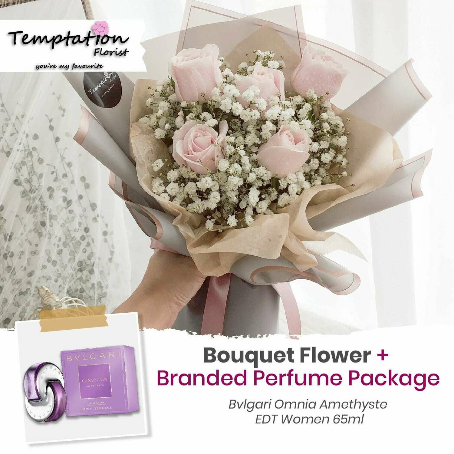 Temptation Florist Miya Bouquet + Branded Perfume Package (Free Shipping! Only Deliver in Seremban)