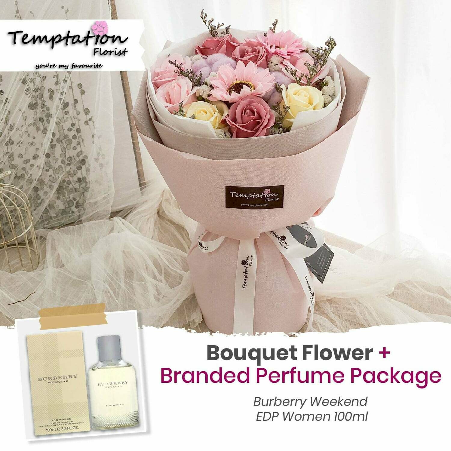 Temptation Florist Russia Floralife (Soap Flowers) Bouquet + Branded Perfume Package (Free Shipping! Only Deliver in Seremban)