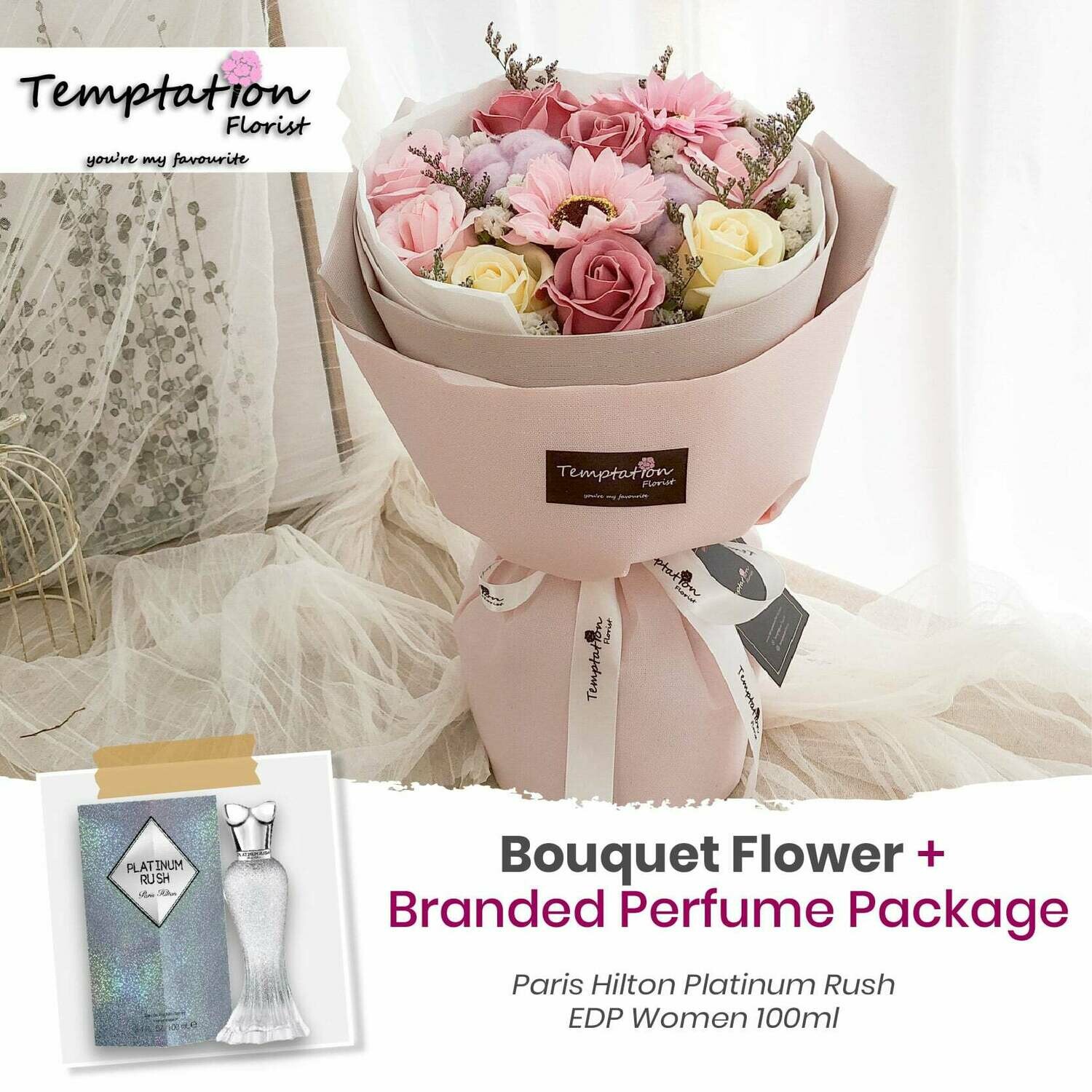 Temptation Florist Russia Floralife (Soap Flowers) Bouquet + Branded Perfume Package (Free Shipping! Only Deliver in Seremban)
