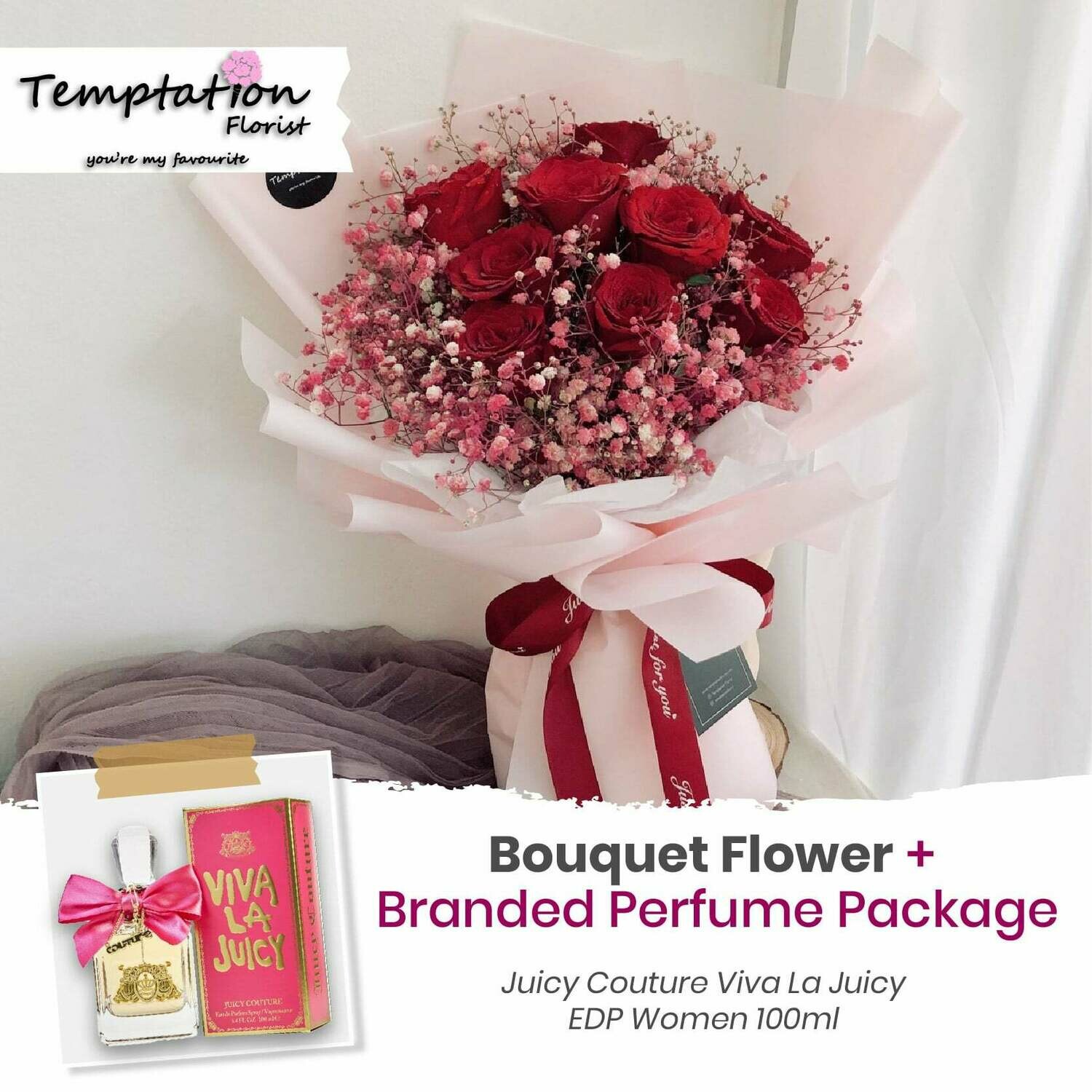 Temptation Florist Sonia Bouquet + Branded Perfume Package (Free Shipping! Only Deliver in Seremban)