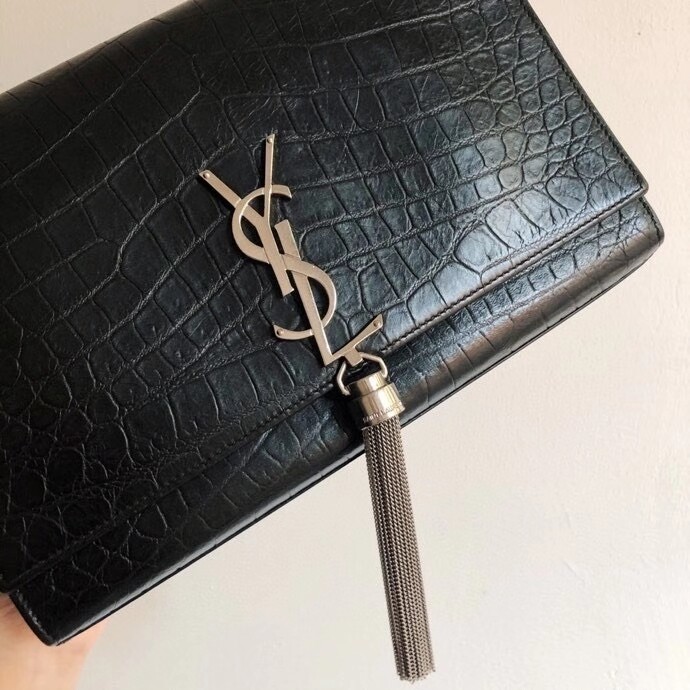 [Luxury City] Pre-Loved YSL Kate Crocodile Print,Black With Tassel