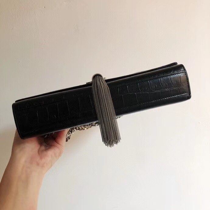 [Luxury City] Pre-Loved YSL Kate Crocodile Print,Black With Tassel