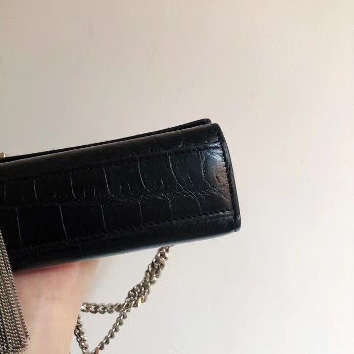 [Luxury City] Pre-Loved YSL Kate Crocodile Print,Black With Tassel
