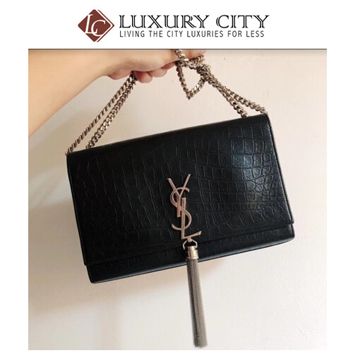 [Luxury City] Pre-Loved YSL Kate Crocodile Print,Black With Tassel