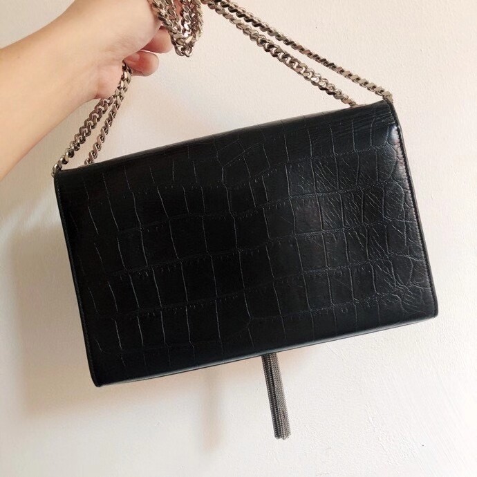 [Luxury City] Pre-Loved YSL Kate Crocodile Print,Black With Tassel