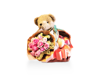 Fruits Flowers Gift Basket (By: Weiss Flora &amp; Gift From JB)