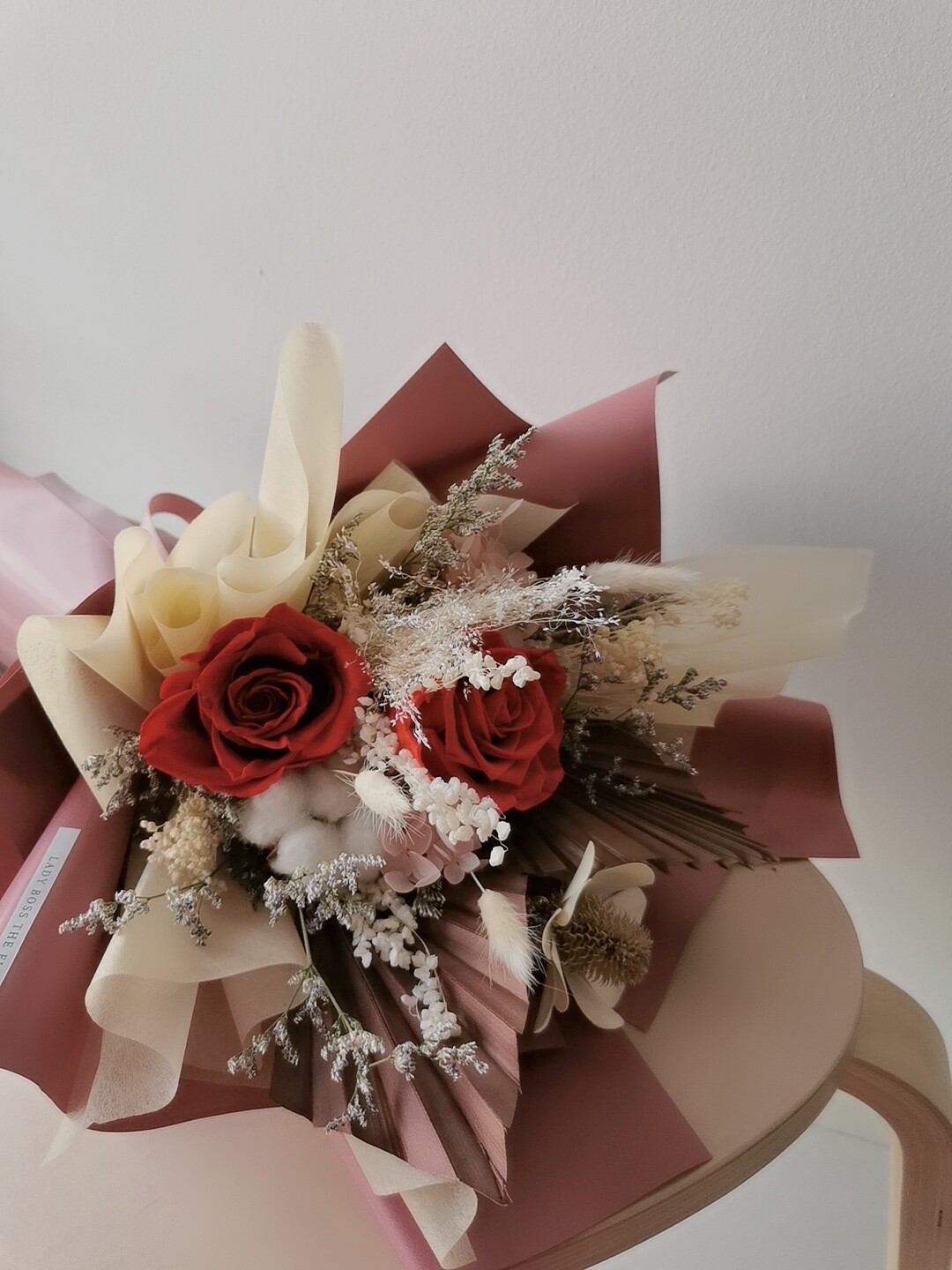 Preserved Dry Bouquet + Lush Solitaire Birthstone Necklace Bundle Deal (By: Lady Boss the Florist from JB)