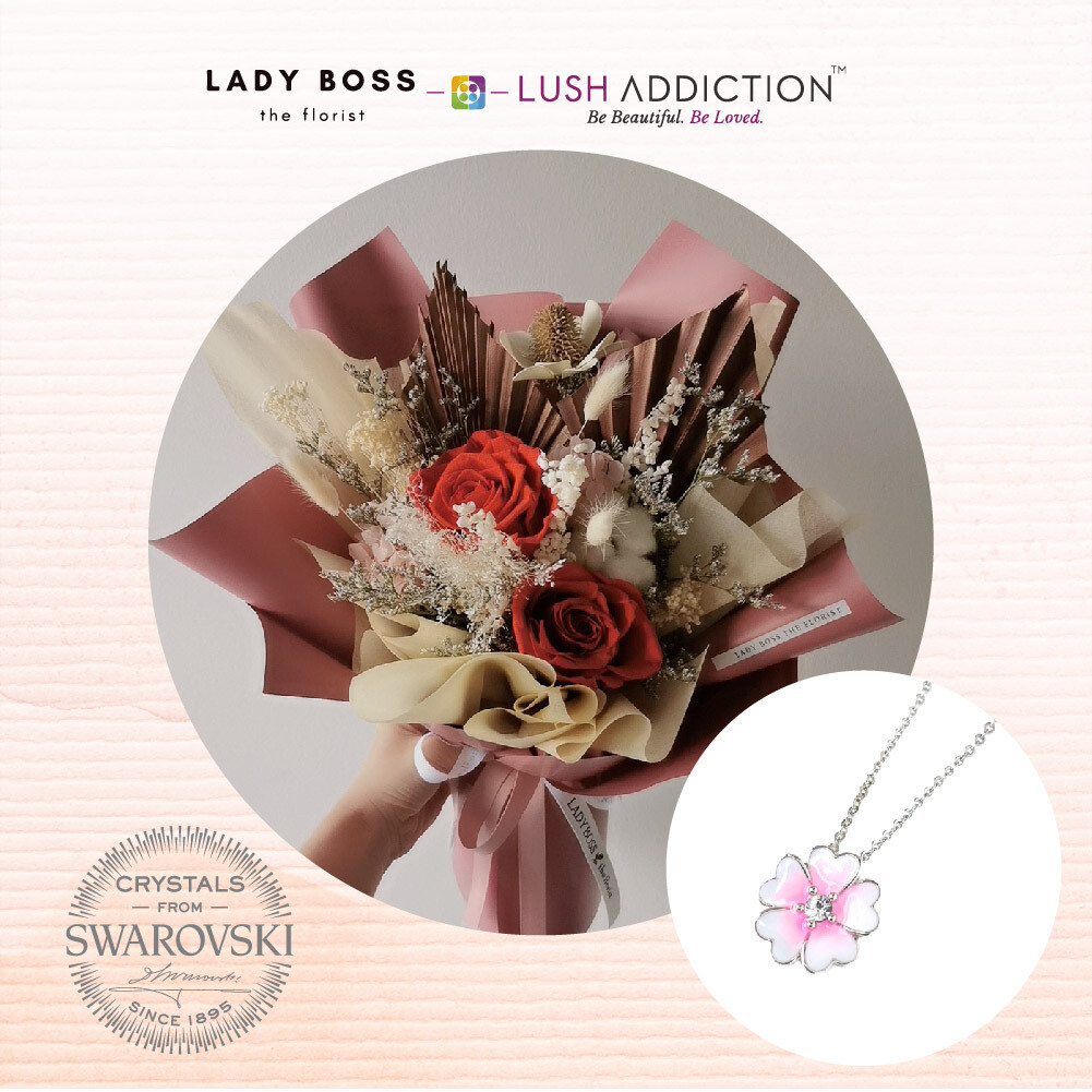 Preserved Dry Bouquet + Lush Primrose Necklace Bundle Deal (By: Lady Boss the Florist from JB)