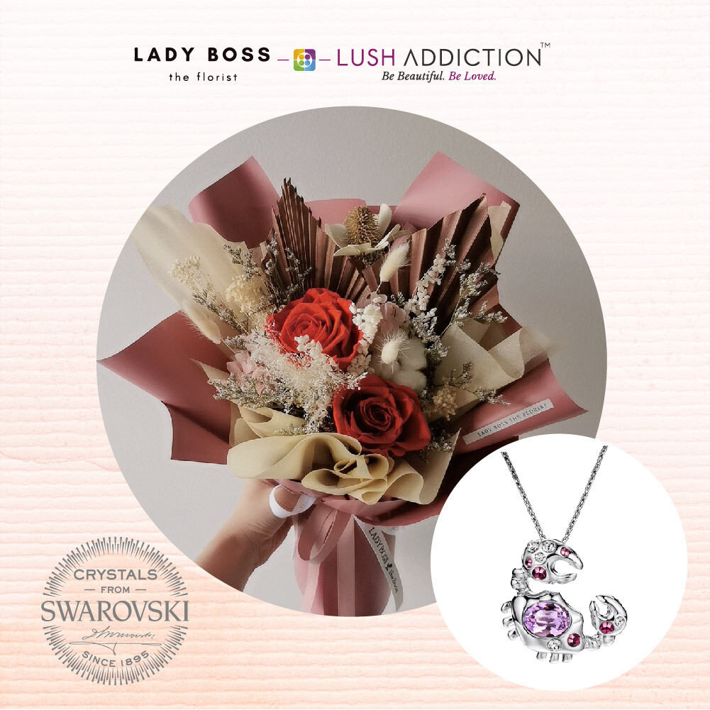Preserved Dry Bouquet + Lush Cancer Horoscope Necklace Bundle Deal (By: Lady Boss the Florist from JB)