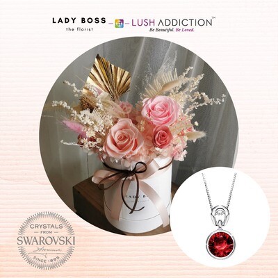 Mini Preserved Dry Bouquet + Lush Solitaire Birthstone Necklace Bundle Deal (By: Lady Boss the Florist from JB)