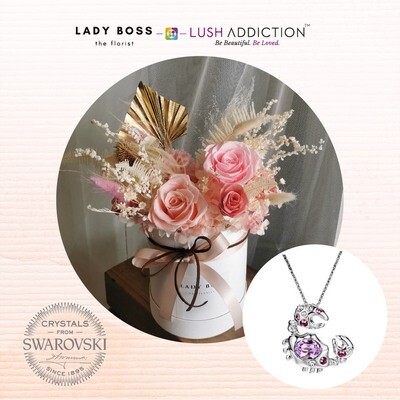 Mini Preserved Dry Bouquet + Lush Cancer Horoscope Necklace Bundle Deal (By: Lady Boss the Florist from JB)