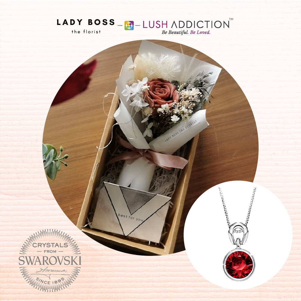 Preserved dry flower box + Lush Solitaire Birthstone Necklace Bundle Deal (By: Lady Boss the Florist from JB)