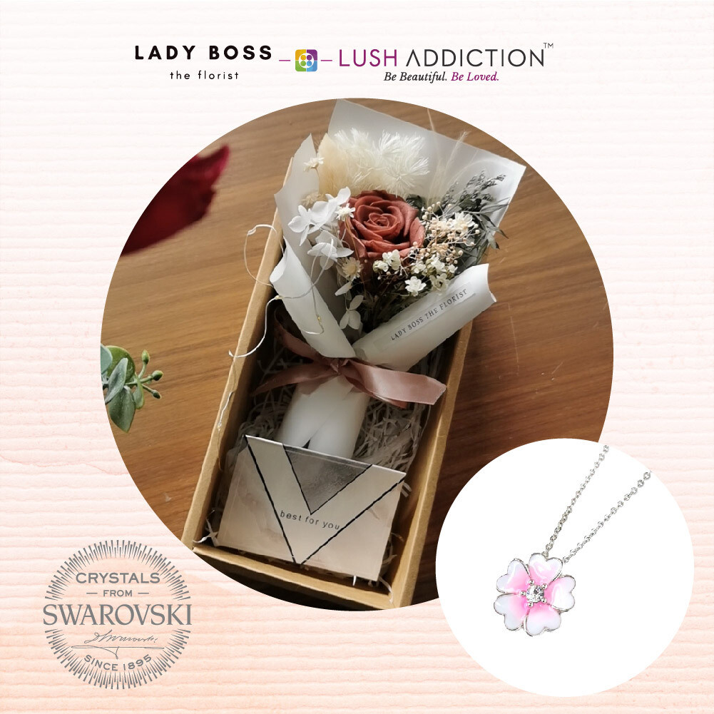 Preserved dry flower box + Lush Primrose Necklace Bundle Deal (By: Lady Boss the Florist from JB)