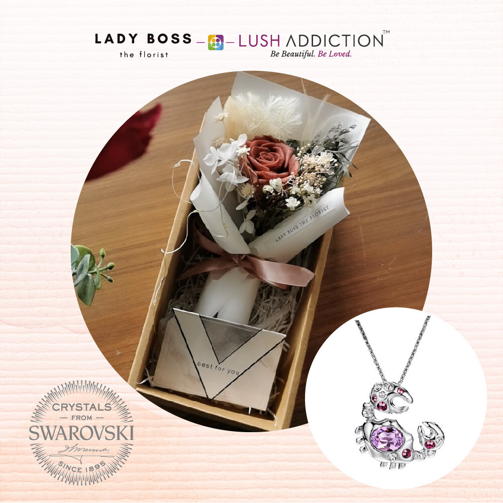 Preserved dry flower box + Lush Cancer Horoscope Necklace Bundle Deal (By: Lady Boss the Florist from JB)