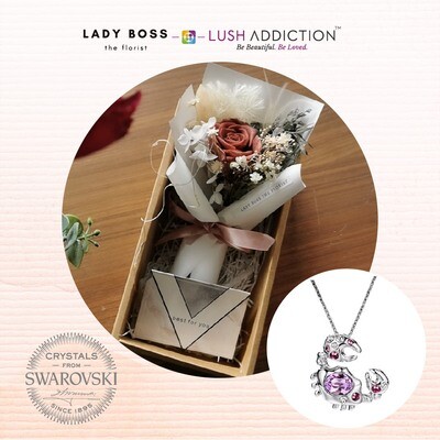Preserved dry flower box + Lush Cancer Horoscope Necklace Bundle Deal (By: Lady Boss the Florist from JB)