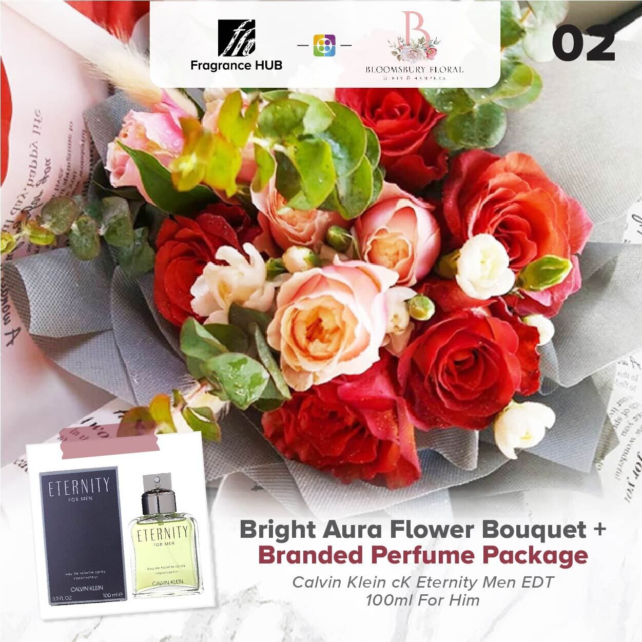 Bright Aura Flower Bouquet + Fragrance Hub Branded Perfume (By: Bloomsbury from Puchong)