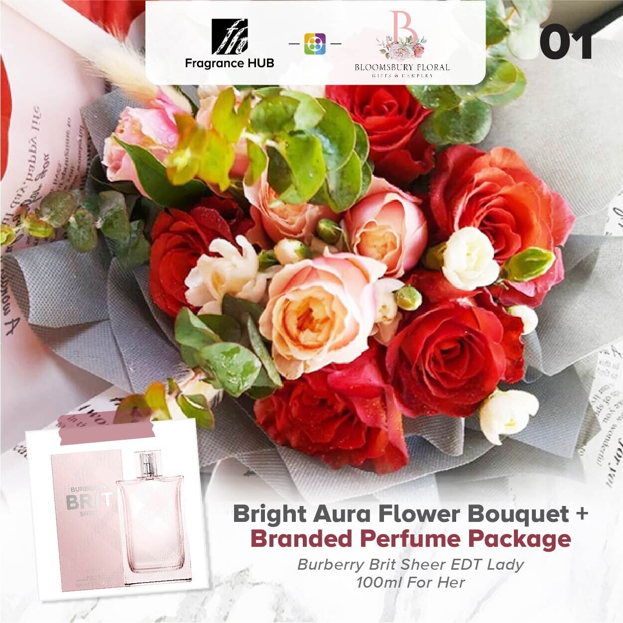 Bright Aura Flower Bouquet + Fragrance Hub Branded Perfume (By: Bloomsbury from Puchong)