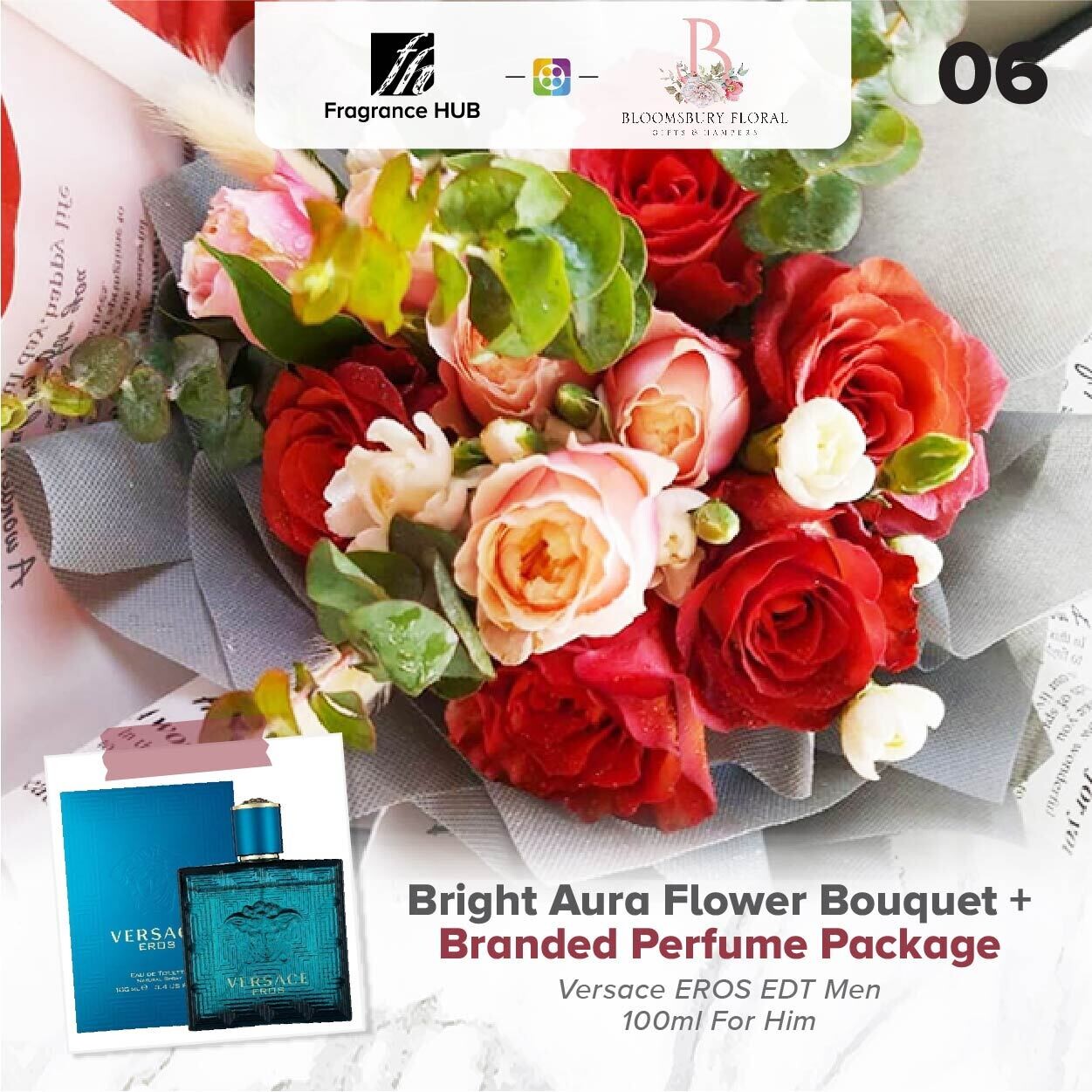 Bright Aura Flower Bouquet + Fragrance Hub Branded Perfume (By: Bloomsbury from Puchong)