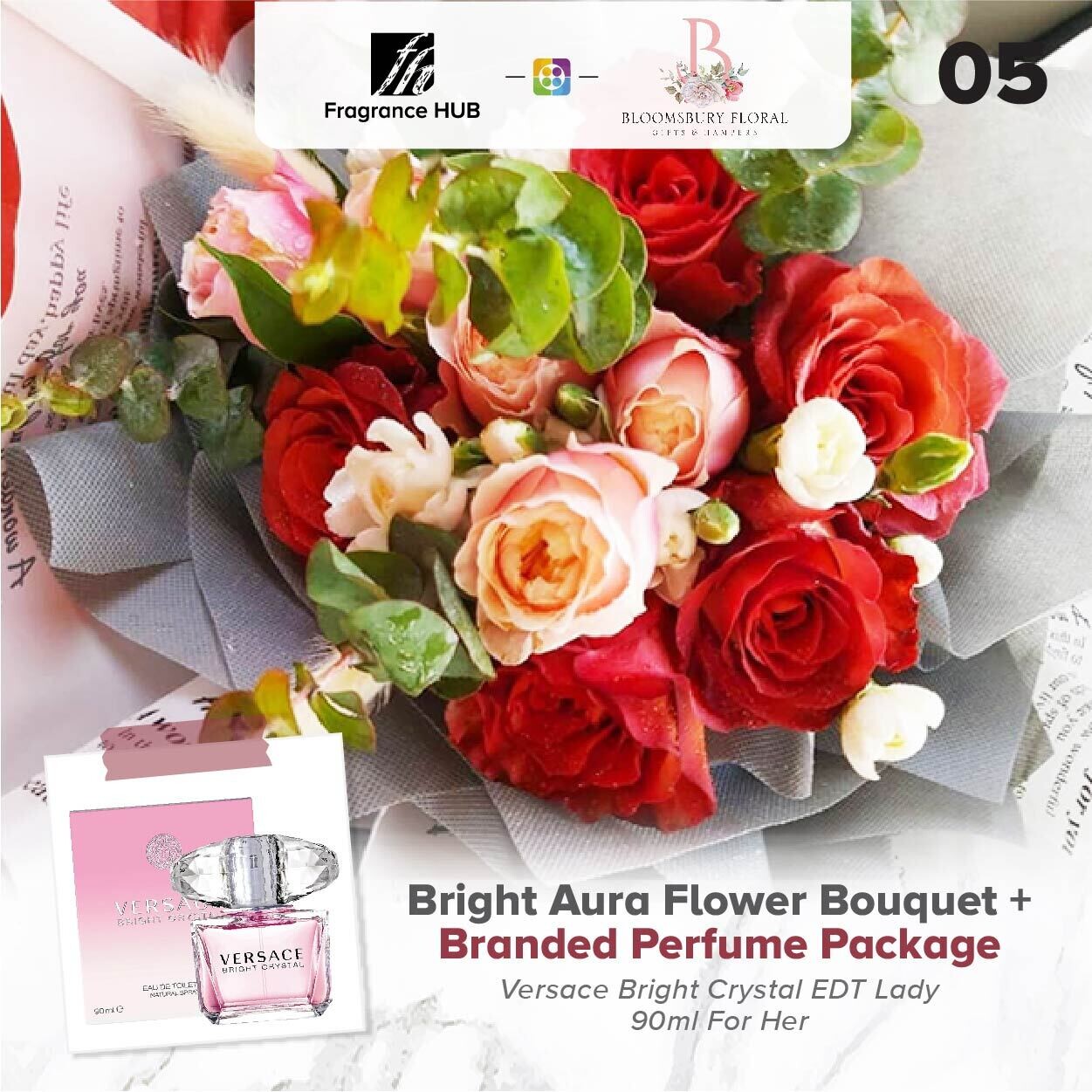 Bright Aura Flower Bouquet + Fragrance Hub Branded Perfume (By: Bloomsbury from Puchong)