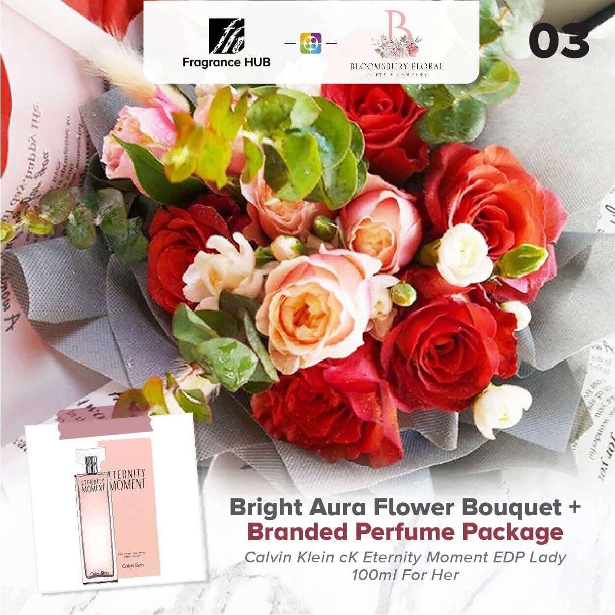 Bright Aura Flower Bouquet + Fragrance Hub Branded Perfume (By: Bloomsbury from Puchong)