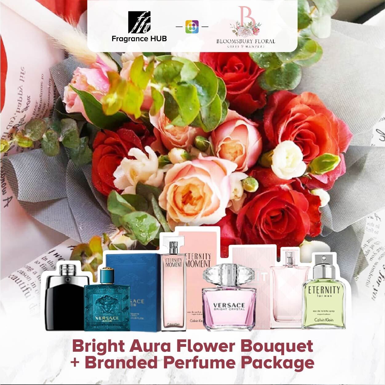 Bright Aura Flower Bouquet + Fragrance Hub Branded Perfume (By: Bloomsbury from Puchong)