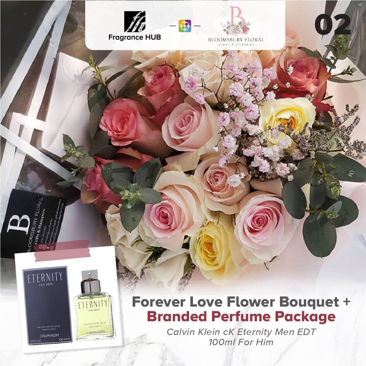 Forever Love Flower Bouquet + Fragrance Hub Branded Perfume (By: Bloomsbury from Puchong)