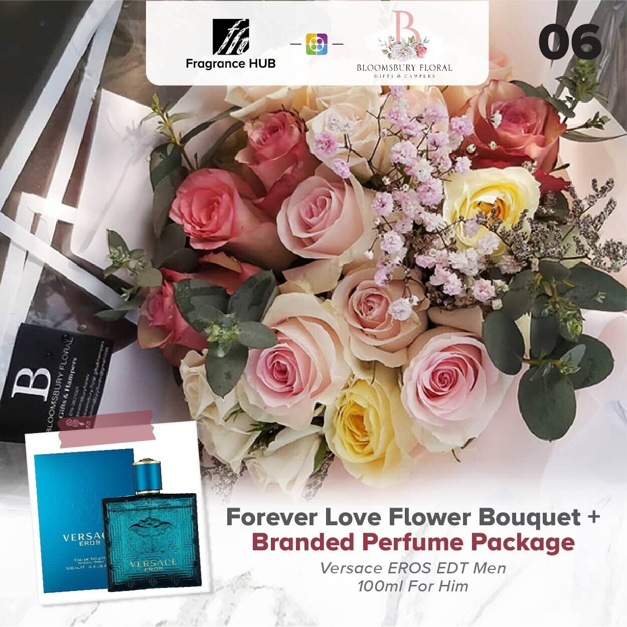 Forever Love Flower Bouquet + Fragrance Hub Branded Perfume (By: Bloomsbury from Puchong)