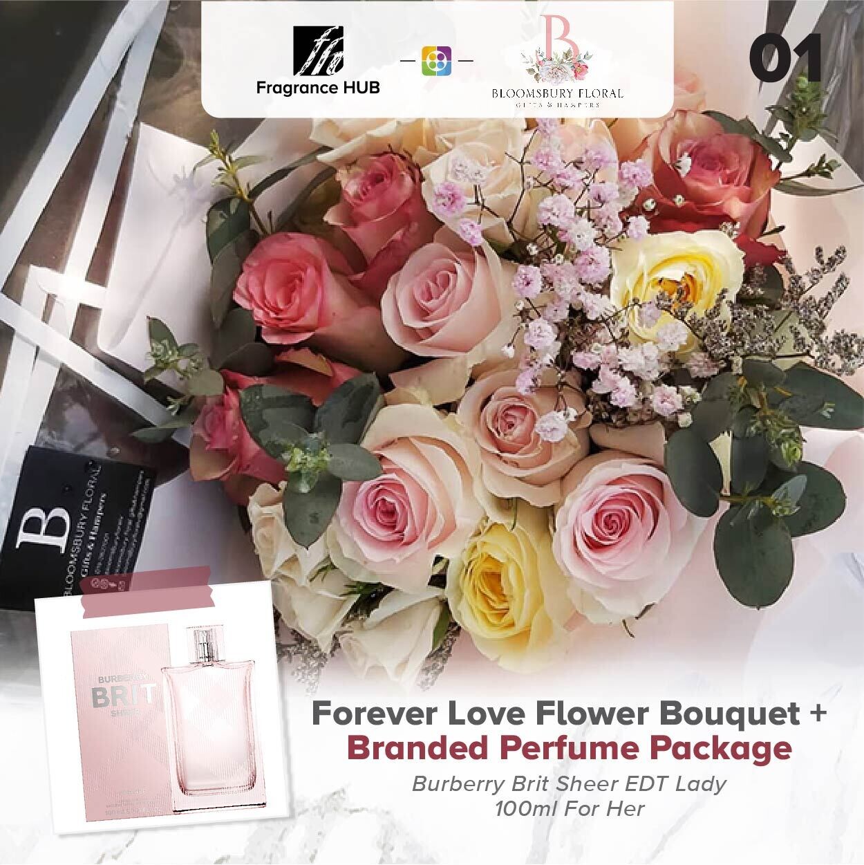 Forever Love Flower Bouquet + Fragrance Hub Branded Perfume (By: Bloomsbury from Puchong)
