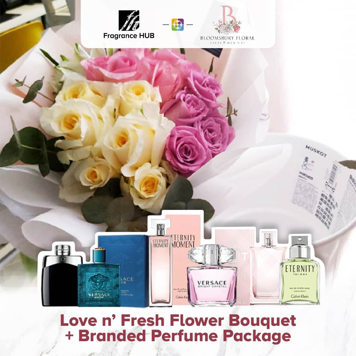 Love n’ Fresh Flower Bouquet + Fragrance Hub Branded Perfume (By: Bloomsbury from Puchong)